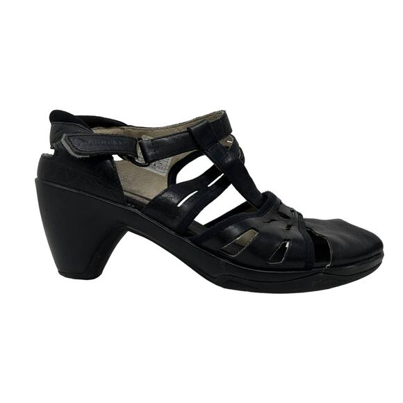 Merrell Leather Heeled Sandal Black Open Toe Slingback - 7 - Picture 1 of 10